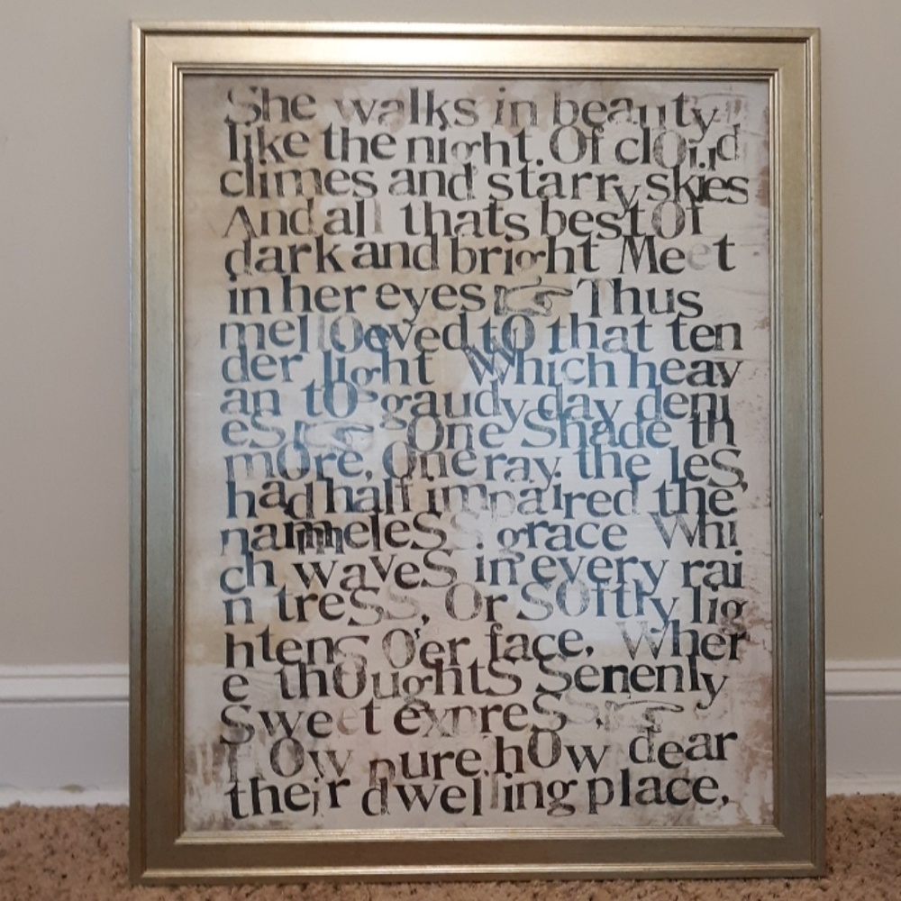 Framed poem of 'She walks in beauty' by Lord Byron